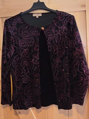 Notations Size 2X Black Red Sparkly Paisley Velvet Jacket w/Built In Black Tank